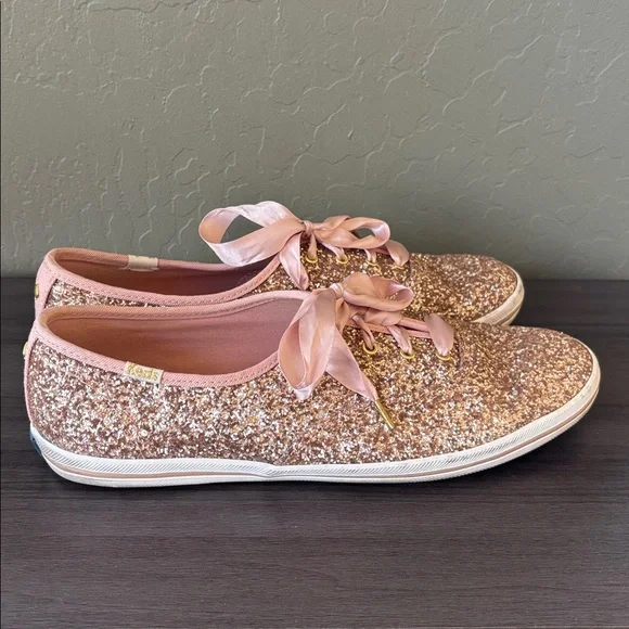 Keds‎ X Kate Spade Collab Rose Gold Glitter Sequin Sneakers Size 10 - Picture 3 of 12